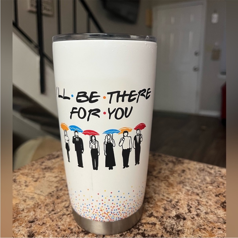 FRIENDS White Tumbler with Colorful Umbrellas